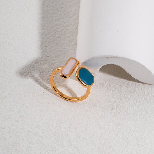 Morandi Color Block Enamel Ring